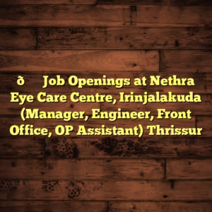 👁️ Job Openings at Nethra Eye Care Centre, Irinjalakuda (Manager, Engineer, Front Office, OP Assistant) Thrissur