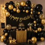 Black and Golden Balloons Birthday Decoration Kit – 37Pcs for Men, Boys, Husband, Golden Balloons for Birthday, Happy Birthday Banner | Black Theme Decoration | Gold Theme Decoration