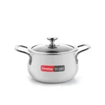 Crystal Trival Triply Stainless Steel Stock Pot | 3 Liters with Glass Lid | Biryani Pot, Handi Shaped/Casserole | Weight-1.7 kg | Induction Friendly | 100% Toxin-Free | Healthy Cooking, Less Oil Use