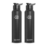 Go24 pexpo Water Bottle 1 ltr Stainless Steel Sports/Fridge Bottle with Steel Cap (Pack of 2)| Single Wall | For Home, Office, Gym, Travelling | Lightweight | BPA Free | Chromo 950ml |Knight Black