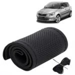 KINGSWAY® Car Steering Wheel Cover Sewable Compatible with Skoda Fabia (Year 2007-2014), Top-Notch PU Leatherite, Black Color with Black Thread, Pack of 1 with Sewing Needle and Thread