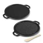 Lifelong Cast Iron 2-in-1 Dosa Tawa & Grill with Wooden Spatula (30cm) | Double-Sided Tawa/Pan for Roti, Dosa, Chapati, Fish & Steak | Naturally Nonstick, Gas & Induction Cookware | Reversible Cooking