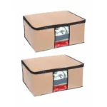 Pretty Krafts Pack of 2 Non Woven Moisture Proof Underbed Cloth Storage Organizer with Zipper Lock & Handles | Wardrobe Organizer for Cloth Saree Quilt Blanket Toy Storage Bag (62x45x30cm, Beige)