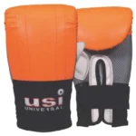 USI Universal Boxing Gloves, Punching Bag Gloves, 617LHB Crusher Bag Gloves for Men & Women, Synthetic Leather, Light Weight Padding, Elasticated Hook & Loop Closure (Small/Medium, Orange/Black)
