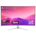 ZEBRONICS AC32FHD LED Curved 75Hz 80Cm (32\’) (81.28 Cm) 1920×1080 Pixels FHD Resolution Monitor with HDMI + VGA Dual Input, Built-in Speaker, Max 250 Nits Brightness, White