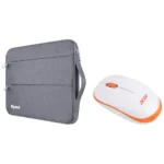 Acer Combo Wireless Mouse(1600 DPI/2.4 GHz Wireless Frequency/Optical Sensor/USB Dongle)with White/Orange with Dyazo Water Resistant Laptop Sleeve Handle Compatible-15 to 15.6″ laptops/Notebooks Grey