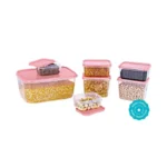 All Time Polka Plastic Storage Container Set of 7 | 3350ml Total Capacity | BPA Free Airtight Kitchen Storage Boxes | Stackable Food Grade Pantry Organizers for Rice, Snacks & Dry Food | Blush