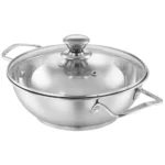Amazon Brand – Solimo Stainless Steel Kadhai with Glass Lid | 20 cm | Induction & Gas Stove Compatible | Rust-Resistant | Easy to Clean
