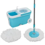 Amazon Brand – Presto! Plastic Elite Spin Mop with Bigger Wheels and Auto- Fold Handle, Blue, 2 Refills
