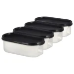 Amazon Brand – Solimo Antimicrobial Modular Plastic Storage Containers with Lid (525 ml Each) | Stackable | BPA-Free | Microwave Safe | Multipurpose Use for Snacks, Spices, & More (Set of 4) (Black)