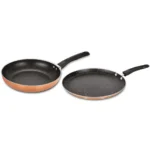 Bergner Copper Plus Non Stick Cookware Set 2Pc-Dosa Tawa 28cm,Frypan 24cm with Induction Compatible, Bakelite Handles, PFOA Free, Grey