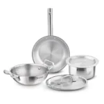 Bergner Tripro Triply Cookware Set 5 Pcs – 22cm (2.3L) Kadai with Lid, 22cm Frypan, 16cm (1.8L) Tope with Lid, Consumes Less Oil, Healthy Cooking, Even Heat Distribution, Induction and Gas Stove Ready