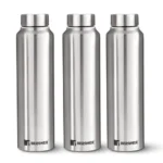 Bergner Walking Stainless Steel 3 Pcs (1000ml Each) Water Bottles with Screw Cap, Rustproof, Airtight & Leakproof Steel Bottle Set of 3, for Office, Home, College, Gym, Travel, Easy to Carry – Silver
