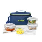 Borosil Borosilicate Glass Made in India Lunch Box (Blue Bag, Universal)