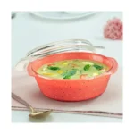 Borosil 700ml Kube Pink Round Deep Casserole with Lid | Borosilicate Glass Bakeware & Serveware Bowl with Flat Lid | Microwave, Dishawasher & Oven Safe Multipurpose Bowl for Mixing Dough, Salad, Batter