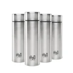 CELLO H2O Stainless Steel Water Bottle For Office & Daily Use Set of 4 Pcs, 1000 ml Silver | Single Wall Freezer & Fridge Safe, Lightweight Leakproof Rustproof Steel Water Bottle For School Gym Travel