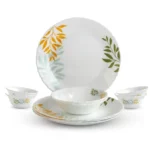 CELLO Lush Foliage Imperial Series Opalware Dinner Set of 10 Pieces for Family of 4 | Bone-Ash Free & Leadfree Opal Glass, Microwave & Dishwasher Safe Plates & Bowls Crockery Set for Dining & Gifting