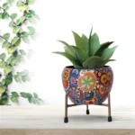 CINAGRO Metal Flower Vase Planter Pot with Iron Stand, Pots for Plants, Plant Pots for Home Decoration, Succulent Pot, Indoor Planter Garden Decor (Size: 6X6 inch) Style: Mandala Fusion Spectrum