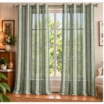 Cortina Premium Linen Blend Sheer Curtain 5 feet Long Set of 2 Eyelet Ring Hanging, Strip Printed Curtains |Light Filtering Drapes (Black Strip, 5FT)