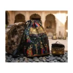 Drawstring Backpack for Women & Girls, Traditional Rajasthani Print Sling Bag with Adjustable Shoulder Strap, Foldable Lightweight Travel Backpack Shopping, Picnic & Daily Use