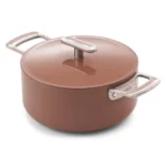 Ember Cookware Arcilla Ceramic Dutch Oven 20 cm, 2.6L with Metallic Lid | 75% Less Oil Usage | Non Stick Induction Cookware | ISI Certified | Biryani Pot | Steel Handle | 5-Year Warranty | Terracotta