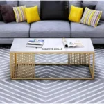 Furniture Café Modern Rectangular Coffee Table with White Marble Top and Gold Metal Frame – Contemporary Center Table for Living Room (Black & White)
