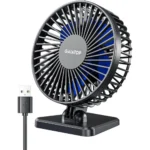 Gaiatop Small Desk Fan, 4.5 Inch Portable 3 Speeds Wind Desktop Table Cooling Fan in Single Button, Adjustment Mini Personal Fan for Home Desktop Office Car Outdoor, Black Blue (Not Battery)