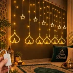 Gesto Diya Curtain Fairy Lights for Decoration – 108 Led String Lights with 8 Modes Changer | 12 Hanging Diya Decorative Lights for Home Decor,Balcony, Mandir,Pooja Room,Diwali Decoration -10×3 Ft