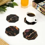 GKD Wooden Coasters Set of 4 | Marble Design Glossy MDF Drink Coasters 3.5 Inch | Heat Resistant Tea Coffee Cup Holder | Table Protection for Home, Office & Dining | Made in India