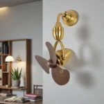 Glowave® Compact 3-Blade Wall/Ceiling Fan Gold Finish Mini Ceiling Fan with Reversible Motion Remote Control for Kitchen, Cafes, Hotels, Dining, Bar (Wall Fan/GD)