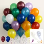 GROOVYDUDZ (Pack of 52) Metallic Balloons – Multi | Vibrant Metallic Balloons for Birthday Decoration with Curling Ribbon| Glue dot| Arch roll | Helium & Air Fillable