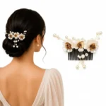 Hair Flare 2199 Artificial Metal Comb Slide, Bridal Hair Pin Accessories For Women – Pack Of 1, White