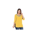 HMS Women Ethnic Short Kurti with Modern Minimal Stylish Look Perfect for Everyday Fashion Appeal Yellow 2XS