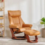 Home Centre | Silas Faux Leather Revolving 1-Seater Lounge Recliner with Foot Stool | Recliner Sofa for Living Room | Brown