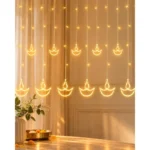 Homesake® 12 Diya Curtain Fairy String Led Diya Light with Plug in String Lights with 8 Modes, Corner Diwali Lights, Festive Decor, Pooja, Diwali Decoration for Outdoor Home Party (Warm White)