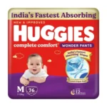 Huggies Complete Comfort Wonder Pants | Pant Style Baby Diapers Medium Size (M), 76 Count | India’s Fastest Absorbing Diaper, Prevents Diaper Rash, Ideal for 7 to 12 Kgs
