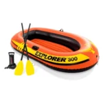 Intex Explorer 300, 3-Person Inflatable Boat Set with French Oars and High Output Air Pump