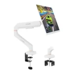 iVOOMi Monitor Stand for Desk, Holds Up to 12kg, Gas Spring Monitor Arm for 15-34 Inch Monitors, VESA Mount, 360° Rotation, C-Clamp, White