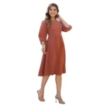 Janasya Women’s Rust Orange Pure Cotton Solid Fit & Flare Dress
