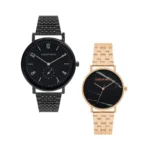 Joker & Witch Stainless Steel Yorkie & Kelly Couple Analogue Watches, Black Dial, Rose Gold Band