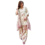 KLOSIA Women’s Floral Printed Farshi Salwar Suit Set with Dupatta | Straight Kurta, Wide-Leg Salwar&Dupatta | Traditional Ethnic Wear Set | Kurta Sets for Women
