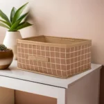 Kuber Industries Foldable Multi-purpose Cloth Organizer for Storage with Drawing Handle | Durable Organisers Storage Box for Clothes/Toys | Check Design – Beige