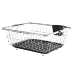 Kuber Industries Stainless Steel Dish Rack for Kitchen | Vessels Organizer Stands with Handle | Spoon Holder & Draining Tray Included | 17×22 Inch