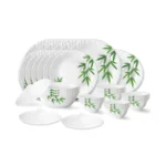 Larah by Borosil Bamboo Leaves Fluted Series Opalware Dinner Set | 31 Pieces for Family of 6 | Microwave & Dishwasher Safe | Bone-Ash Free | Crockery Set for Dining & Gifting | Plates & Bowls | White