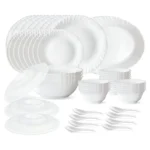 Larah by Borosil Silk Series Opalware Dinner Set | for Family of 6 | Microwave & Dishwasher Safe | Bone-Ash Free | Crockery Set for Dining & Gifting | Plates & Bowls | White (47 PCS)