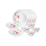 Larah by BOROSIL Fluted Series Diana Opalware Dinner Set | 10 Piece for Family of 4 | Microwave & Dishwasher Safe | Bone-Ash Free | Crockery Set for Dining & Gifting | Plates & Bowls Floral | White