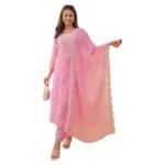 LookMark Women’s Chanderi Chikankari Kurta Set with Dupatta Kurti with Pants Ethnic Traditional Outfit