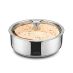 MILTON Castella I Stainless Steel Roti Casserole | Double-Walled Insulated Food Server | Easy-to-Carry Hot Box for Kitchen | Chapati, Paratha Storage | Serving Casserole with Glass Lid | 1100 ml, Silver