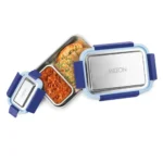 MILTON Modern Meal Jr. Stainless Steel Tiffin, Set of 2 (750 ml,140 ml), Blue | Food Grade | BPA Free | Refrigerator Safe | Odour Free I Durable and Stylish Lunch Box for Home, Office & Travel