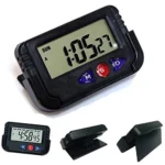 Mini Digital LCD Table Desk Calendar Timer Stopwatch | Digital Alarm Clock with Date and Time | Flexible Stand for Car Dashboard, Office Desk (Black, 6.4×4 cm)